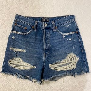 Abercrombie high rise mid length denim shorts